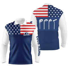 Max Corner Mens golf polo shirt golf club American flag patriot golf custom name blue golf shirt