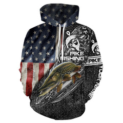 Max Corners Northern Pike Fishing American Flag patriotic Customize name 3D Hoodie