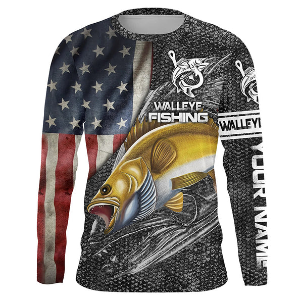 Maxcorners Custome Name 3D Shirts Walleye Fishing American Flag