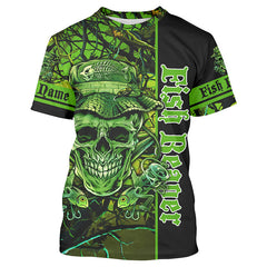 Maxcorners Fish Reaper Green Camo Customize Name UV Fishing Shirts