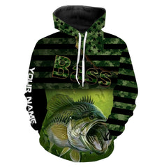 Max Corners Largemouth bass fishing green camouflage American flag Custom Name 3D Hoodie