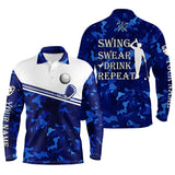 Max Corner Mens golf polo shirt swing swear drink repeat custom name blue camo white men golf shirts