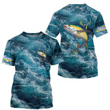 Tuna Saltwater Fishing Custom Blue Sea Wave Ocean Camo Fishing Tournament Shirts