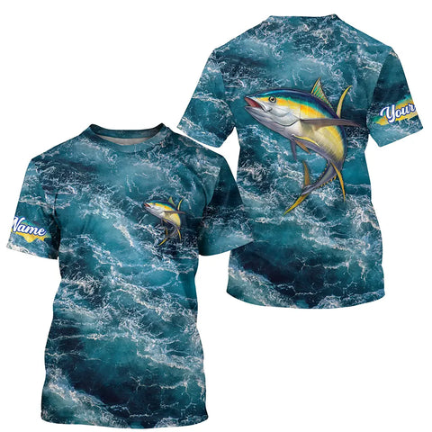 Tuna Saltwater Fishing Custom Blue Sea Wave Ocean Camo Fishing Tournament Shirts