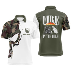 Max Corner Mens golf polo shirts custom name Veterans fire in the hole skull camo golf shirt