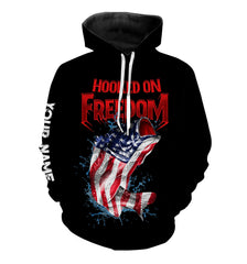 Max Corners Bass Fishing American Flag Hooked on Freedom Custom name fishing 3D Hoodie
