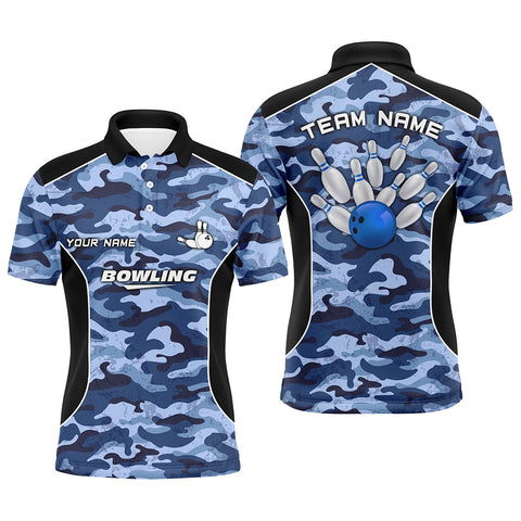 Max Corner Bowling ball and pins Blue camo Bowling Custom Name And Team Shirt
