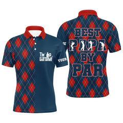 Max Corner Mens golf polo shirt custom blue red argyle plaid pattern best papa by par, father's day golfing gifts
