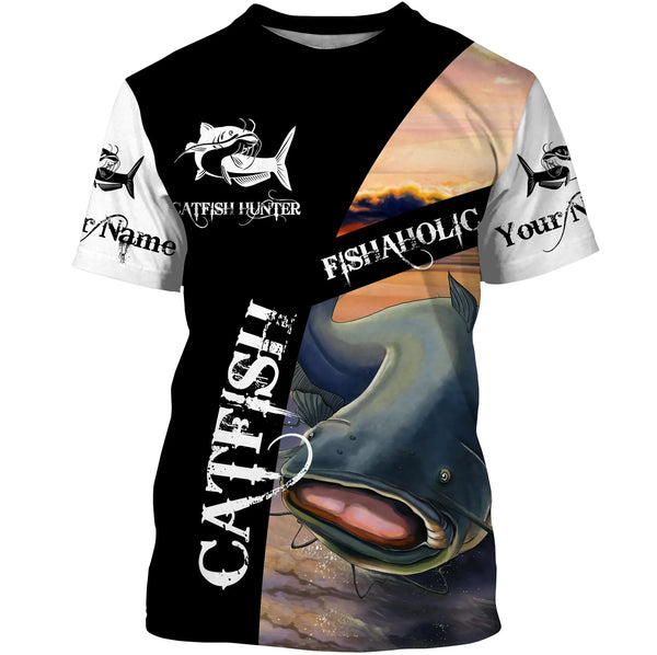 Maxcorners Customize Name All Over Printed 3D Shirt Catfish Fishing Fishaholic
