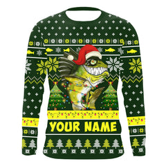 Max Corner Funny Bass fishing ugly Christmas sweater Pattern Custom Long sleeve Fishing Shirts Personalized Christmas Fishing gifts