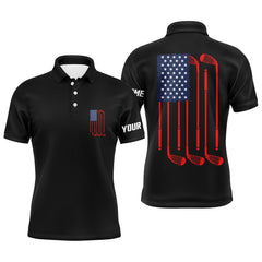 Max Corner Mens golf polo shirts American flag golf clubs custom patriotic black mens golf shirt