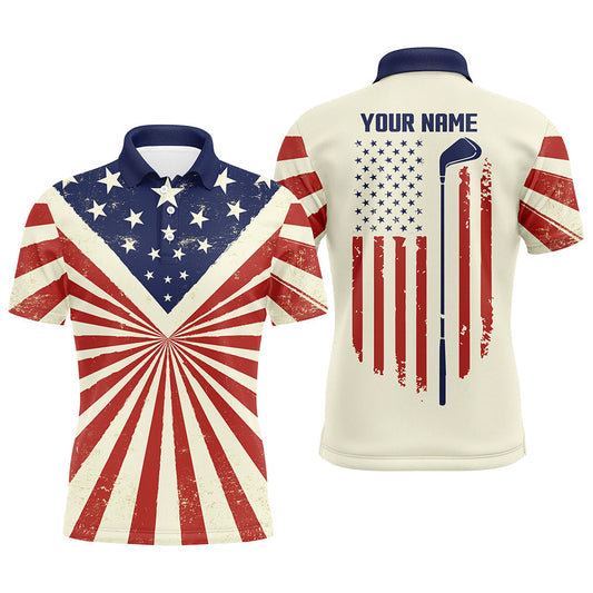 Max Corner Vintage American flag patriotic Mens golf polo shirt custom men's flag polo shirt tournament golf gift