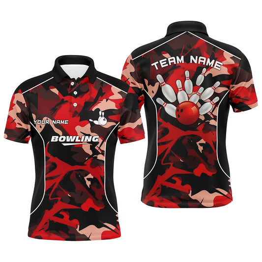 Max Corner Bowling ball and pins Red camo Bowling Custom Name And Team Shirt