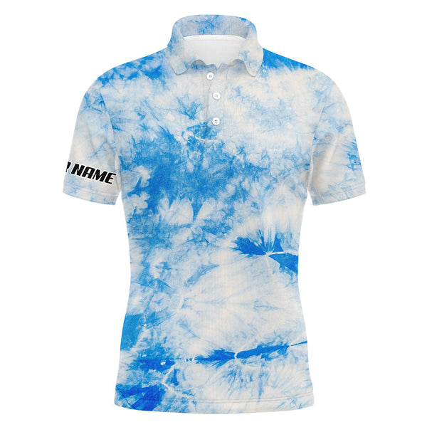 Max Corner Mens golf polo shirts blue tie dye pattern custom pattern golf shirt for men