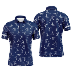 Max Corner Men golf polo upf shirts custom name funny golf pattern blue navy polo shirt