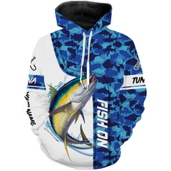 Max Corners Tuna fishing blue sea camo saltwater Custom name fishing shirts 3D Hoodie