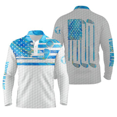 Max Corner Blue watercolor American flag patriotic Men golf polo shirts custom name white golf polo shirt mens