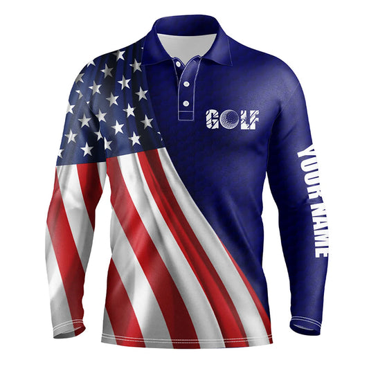 Max Corner American flag blue navy golf ball skin Mens golf polo shirts custom name patriotic golf tops for mens
