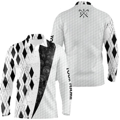 Max Corner Mens golf polo shirt custom black argyle pattern golf skull white team golf shirts