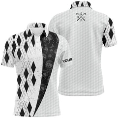 Max Corner Mens golf polo shirt custom black argyle pattern golf skull white team golf shirts