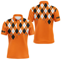 Max Corner Mens golf polo shirt plus size orange argyle plaid golf skull pattern custom mens halloween golf tops