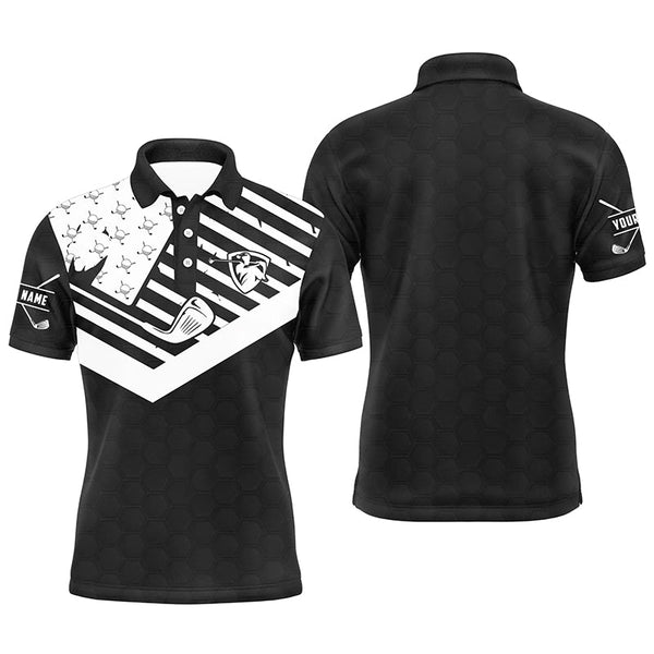 Max Corner Black white Mens golf polo shirt custom American flag golf clubs patriotic golf polo shirts