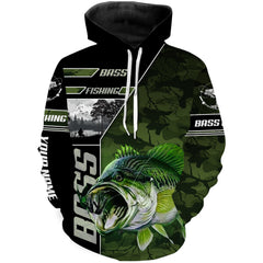 Max Corners Fish Reaper Largemouth Bass Fishing green camo Custom Name 3D Hoodie