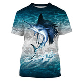 Sailfish Fishing Saltwater Blue Sea Water Camo Custom Name Fishing Shirt