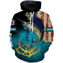 Max Corners Sailfish saltwater fishing American flag patriotic Custom Name 3D Hoodie