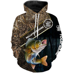 Max Corners Walleye Fishing camo Custom name performance fishing Hoodie