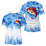 Red Snapper Saltwater Fishing Blue Sea Camo Custom Name Fishing Shirt