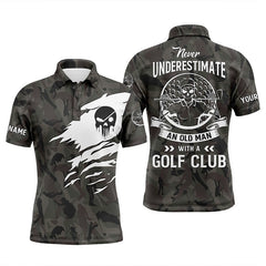 Max Corner Golf skull camo Mens golf polos shirts custom never underestimate an old man with a golf club