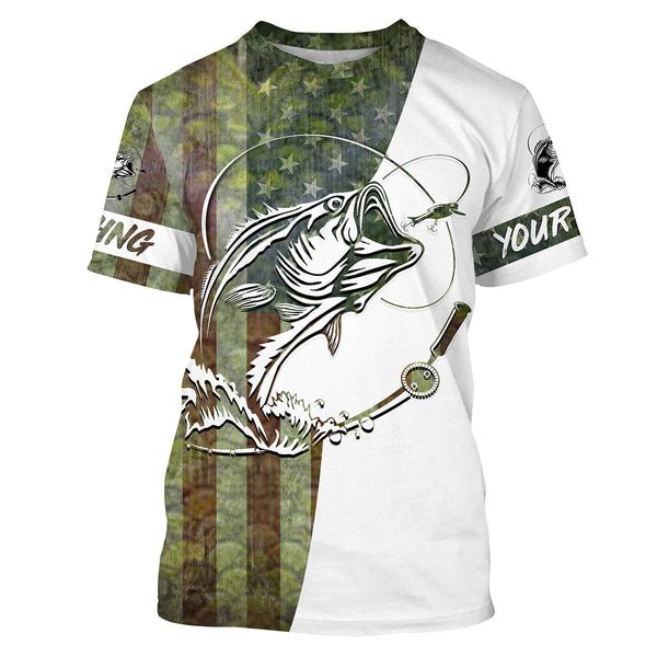 Fishing Shirt Green Bass Scales American Usa Flag Customized Name Shirt