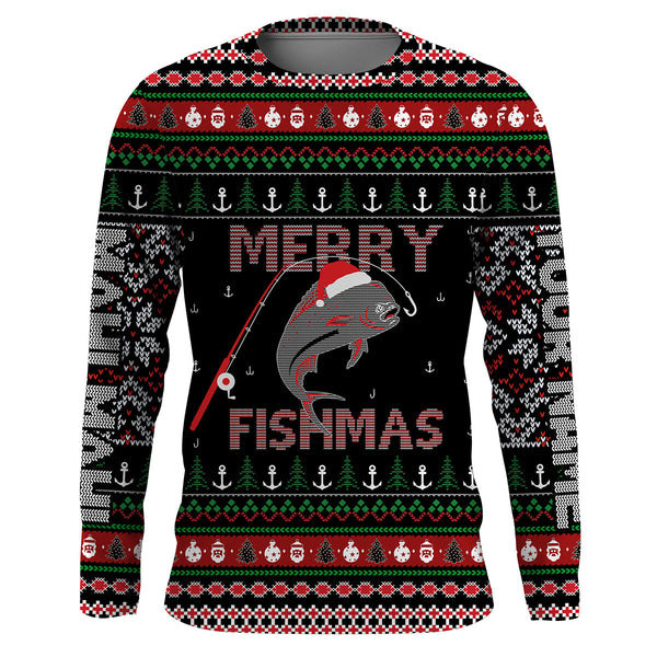 Max Corner Ugly Fishing Christmas Mahi Mahi Fish Custom Long Sleeve Fishing Shirt Personalized Christmas Fishing gifts