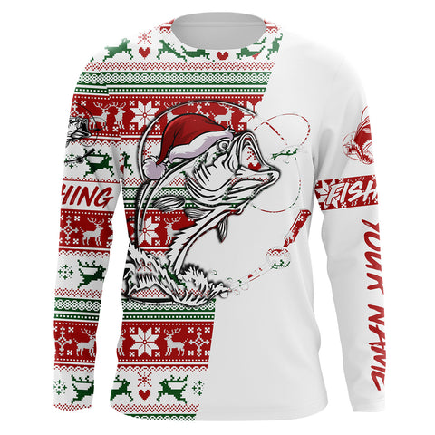 Max Corner Christmas Fishing Gifts Largemouth Bass Ugly Christmas Custom Long Sleeve Fishing Shirt Personalized Christmas Fishing gifts