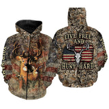 Max Corner "Live Free and Hunt Hard" American Flag Custom Name 3D All over print Shirts Gift For Hunter