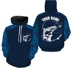 Max Corners Custom Name Chinook Salmon Fishing Blue Camouflage Fishing Hoodie