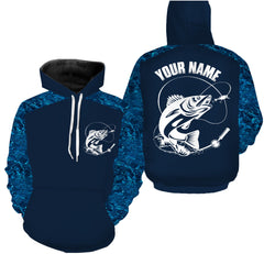 Max Corners Custom Name Walleye Fishing Blue Camouflage Fishing Hoodie
