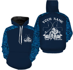 Max Corners Fish Reaper Blue Camouflage Performance Fishing Shirt, Custom Name Hoodie