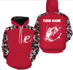 Max Corners Custom Name Bass Fishing Camouflage Red Performance Fishing Hoodie