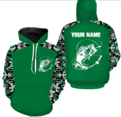 Max Corners Custom Name Bass Fishing Camouflage Green Performance Fishing Hoodie