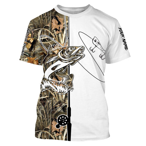 Walleye Fishing Walleye Tattoo Camo Fishing Rod Custom Name Shirt