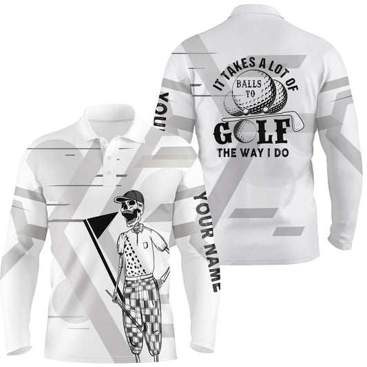 Max Corner Mens Black & White Skull Golf Polo Shirts Custom Name Crazy Polo Golf Gifts For Men