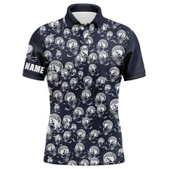 Max Corner Personalized Navy Skull Golf Shirts For Mens, Funky Golf Shirts, Mens Golf Shirts Dry Fit Polo