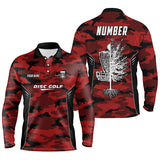 Max Corner Camo Pattern Mens Golf Polo Shirts, Custom Red Camo Golf Shirt Disc Golf Shirts For Mens, Golf Gifts