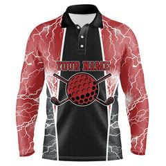 Max Corner Customized Lightning Mens Golf Polo Shirts, Red And Black Golf Shirts For Men, Golf Gifts
