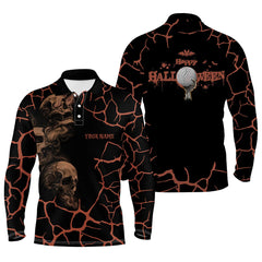 Max Corner Mens Orange Happy Halloween Skull Golf Polo Shirts Spooky Halloween Golf Gift Idea For Men