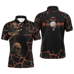 Max Corner Mens Orange Happy Halloween Skull Golf Polo Shirts Spooky Halloween Golf Gift Idea For Men