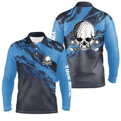 Max Corner Personalized Skull Dark Blue Mens Golf Polo Shirt Scary Golf Shirts For Men Funny Golf Gifts