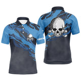 Max Corner Personalized Skull Dark Blue Mens Golf Polo Shirt Scary Golf Shirts For Men Funny Golf Gifts